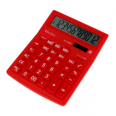 Kalkulator biurowy VECTOR KAV VC-444, 12-cyfrowy, 154x200mm, czerwony