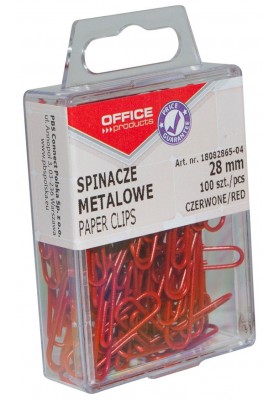 Spinacze kolorowe OFFICE PRODUCTS, powlekane, 28mm, w pudełku, 100szt., czerwony