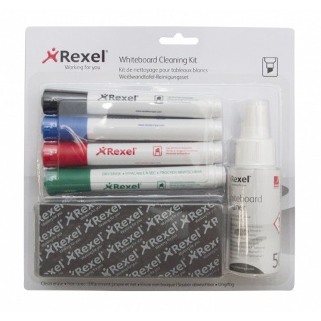 Zestaw do tablic REXEL, spray, gąbka niemagnetyczna oraz 4 markery