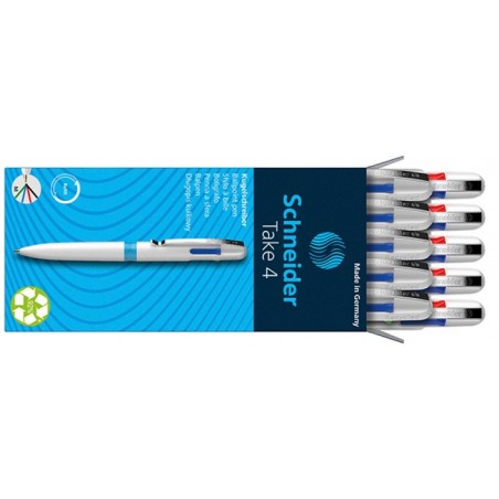 Długopis automatyczny schneider take 4, m, 4 kolory wkładu, biały