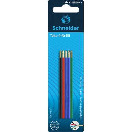 Wkład do długopisów SCHNEIDER TAKE 4, M, 5szt., blister, mix kolorów