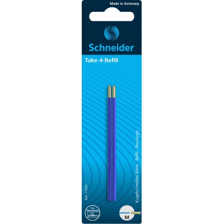 Wkład do długopisów schneider take 4, m, 2szt., blister, niebieski - 10 szt