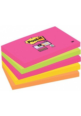 Karteczki samoprzylepne POST-IT® Super Sticky (655S-N), 127x76mm, 5x90 kartek, neonowe