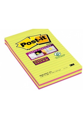 Karteczki samoprzylepne POST-IT® Super Sticky w linie (5845- SSUC), 125x200mm, 4x45 kart., neonowe