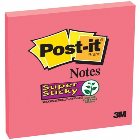Karteczki samoprzylepne post-it® super sticky (654-6ss-po), 76x76mm, 1x90 kartek, różowe