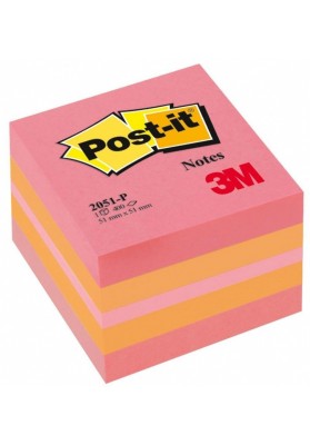 Mini kostka samoprzylepna post-it® (2051p), 51x51mm, 1x400 kart., różowa