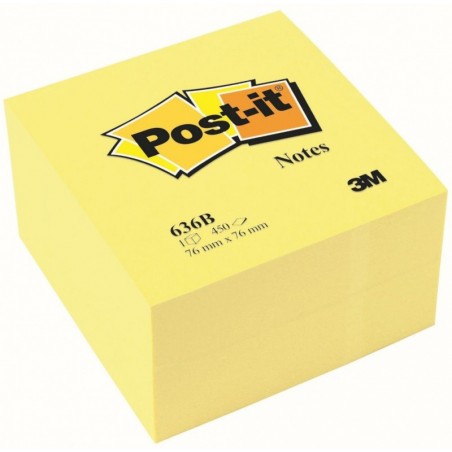 Kostka samoprzylepna post-it® (636b), 76x76mm, 1x450 kart., żółta