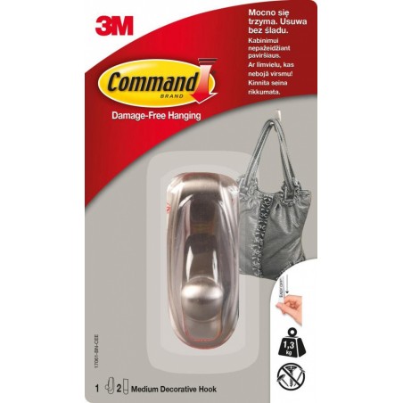 Hak command™ (17061bn), metalowy, średni, srebrny