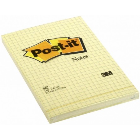 Karteczki samoprzylepne post-it® w kratkę (662), 102x152mm, 1x100 kart., żółte