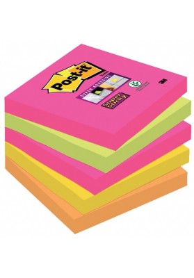Karteczki samoprzylepne POST-IT® Super Sticky (654S-N), 76x76mm, 5x90 kartek, neonowe