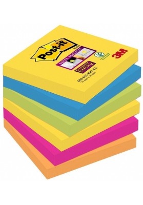 Karteczki samoprzylepne POST-IT® Super Sticky (654-6SS-RIO), 76x76mm, 6x90 kart., paleta Rio de Janeiro