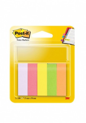Znaczniki post-it® (670/5), papier, 15x50mm, 5x100 kart., mix kolorów neonowy