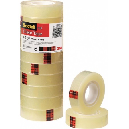 Taśma biurowa ekonomiczna scotch® (508), 15mm, 33m, 10szt., transparentny żółty