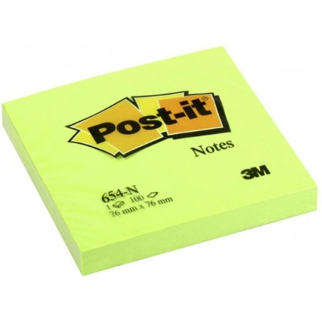 Karteczki samoprzylepne post-it® (654n), 76x76mm, 1x100 kart., jaskrawy zielony