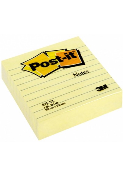 Karteczki samoprzylepne post-it® w linie (675-yl), 100x100mm, 1x300 kart., żółte