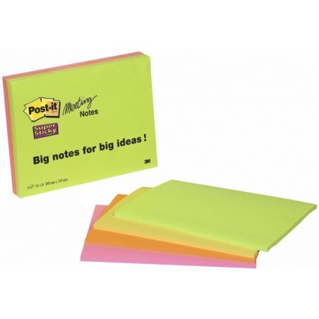 Karteczki samoprzylepne post-it® super sticky (6845-ssp), 200x149mm, 4x45 kart., mix kolorów
