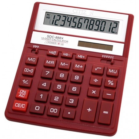 Kalkulator biurowy CITIZEN SDC-888XRD, 12-cyfrowy, 203x158mm, czerwony