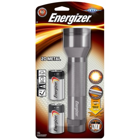 Latarka ENERGIZER Metal + 2szt. baterii D, srebrna