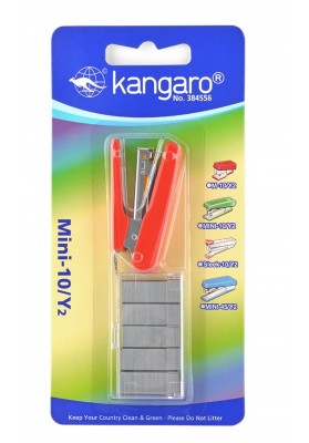 Zszywacz KANGARO Mini-10/Y2+zszywki, zszywa do 10 kartek, blister, czerwony