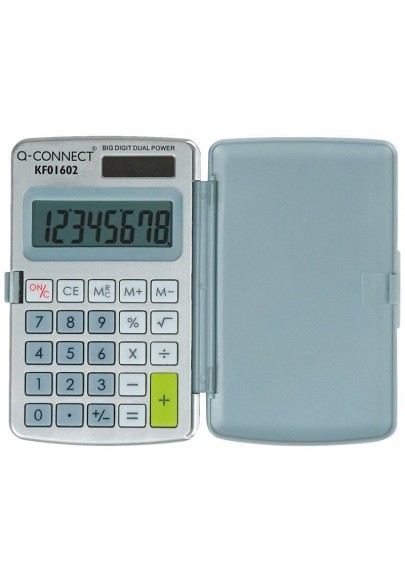 Kalkulator kieszonkowy Q-CONNECT, 8-cyfrowy, 60x101mm, etui, szary