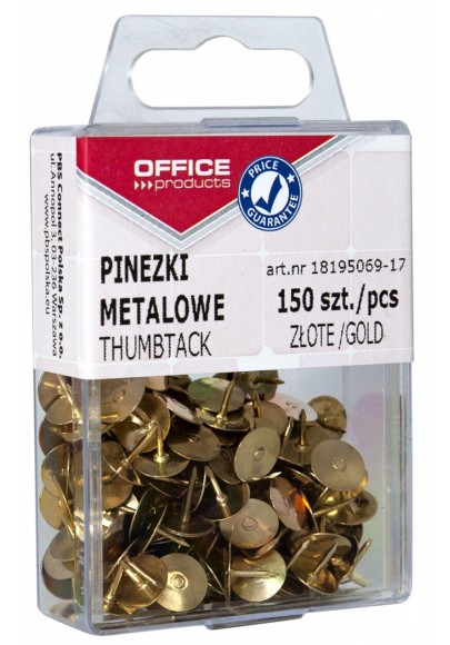 Pinezki metalowe OFFICE PRODUCTS, w pudełku, 150 szt., złote