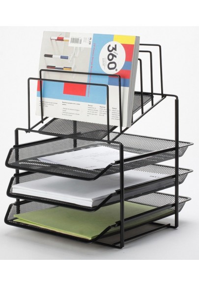 Zestaw na biurko Q-CONNECT Office Set, metalowy, z sorterem dokumentów, 3 szufladki, czarny