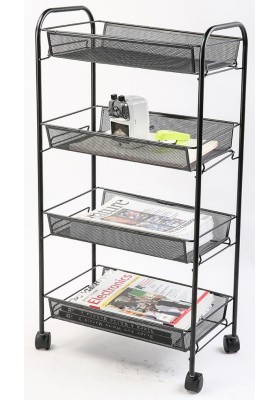 Mobilny stojak na dokumenty Q-CONNECT Office Set, metalowy, na kółkach, 4 półki, czarny
