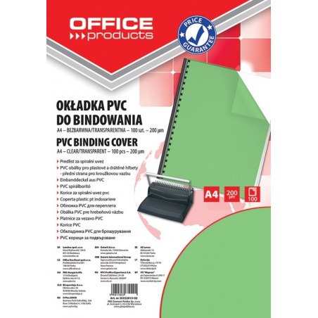 Okładki do bindowania office products, pvc, a4, 200mikr., 100szt., zielone transparentne