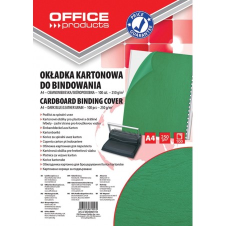 Okładki do bindowania OFFICE PRODUCTS, karton, A4, 250gsm, skóropodobne, 100szt., zielone