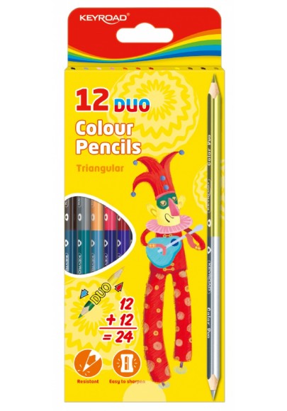 Kredki ołówkowe keyroad, trójkątne, dwustronne, 12szt., mix kolorów