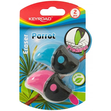 Gumka uniwersalna keyroad parrot, 2szt., blister, mix kolorów