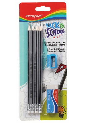 Zestaw ołówków dreanianych KEYROAD, z gumką i temperówką, HB, blister, mix kolorów