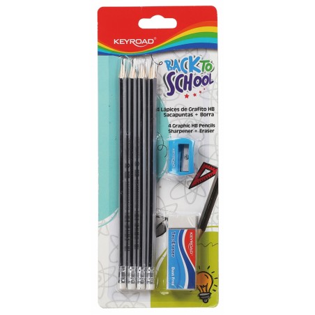 Zestaw ołówków dreanianych KEYROAD, z gumką i temperówką, HB, blister, mix kolorów