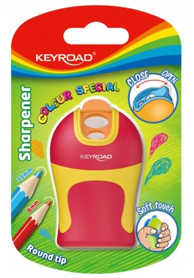 Temperówka KEYROAD Soft Touch, plastikowa, podwójna, ostrzenie zaokrąglone, blister, mix kolorów