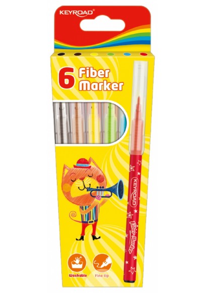 Flamastry keyroad fiber marker, 6szt., na zawieszce, mix kolorów