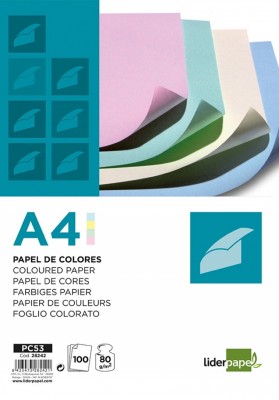 Papier kolorowy LIDERPAPEL, 4x pastelowy, 100 arkuszy, mix kolorów