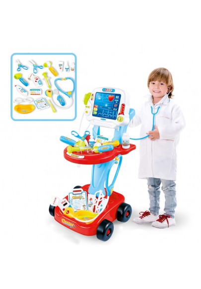 Woopie wózek małego lekarza niebieski zestaw lekarski dla dzieci 17 akc