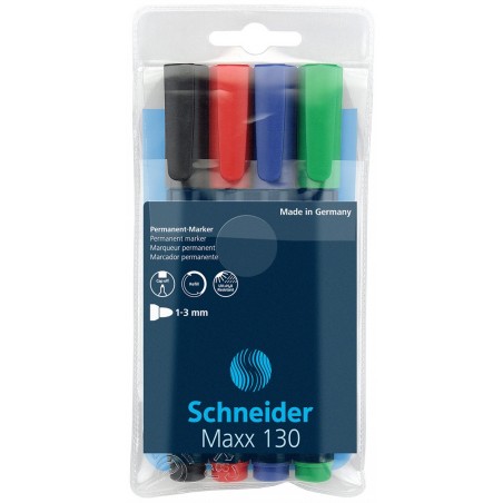 Zestaw markerów uniwersalnych SCHNEIDER Maxx 130, 1-3mm, 4 szt., miks kolorów