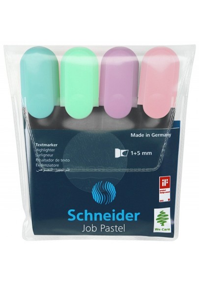 Zestaw zakreślaczy schneider job pastel, 1-5 mm, 4 szt., pudełko z zawieszką, mix kolorów