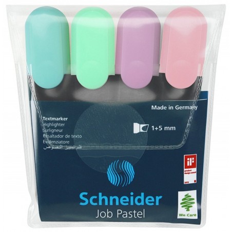 Zestaw zakreślaczy SCHNEIDER Job Pastel, 1-5 mm, 4 szt., mix kolorów