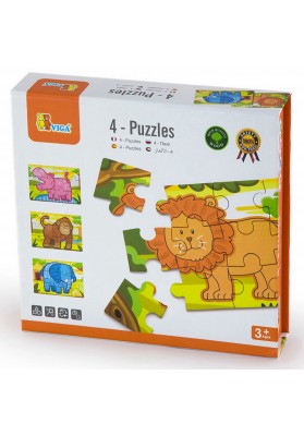 Drewniane Puzzle Safari Zwierzęta Viga Toys Układanka 4 Obrazki