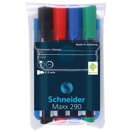 Zestaw markerów do tablic SCHNEIDER Maxx 290, 2-3mm, 4 szt., miks kolorów