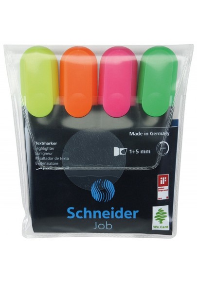 Zestaw zakreślaczy schneider job, 1-5 mm, 4 szt., miks kolorów