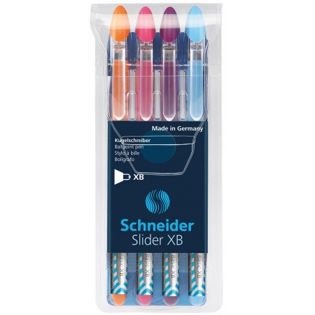Zestaw długopisów SCHNEIDER Slider Basic, XB, 4 szt., miks kolorów neonowych