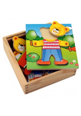 Viga drewniane puzzle układanka edukacyjna ubierz misia chłopca