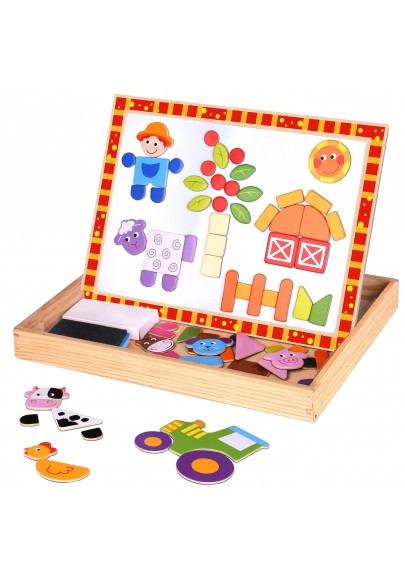 Tooky toy drewniana tablica dwustronna puzzle układanka magnetyczna farma
