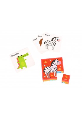 Tooky toy układanka montessori bloki kostki sześciany puzzle zwierzęta + wzorniki