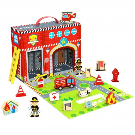 Tooky toy remiza straży pożarnej w pudełku teatrzyk + figurki