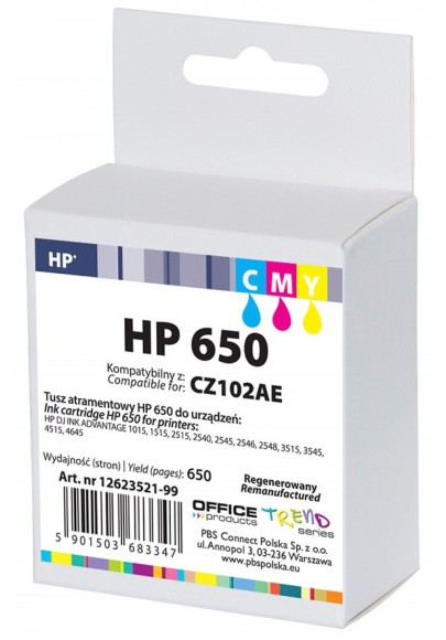 Tusz OP R HP CZ102AE/HP 650 (do DJ Ink Advantage 2545), cyan, magenta, yellow