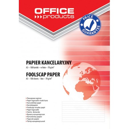 Papier kancelaryjny OFFICE PRODUCTS, w linie, A3, 100ark. - 25 szt